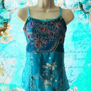 Romantic Boho Embroidered Velvet Top | Roselani Jasmin | Size Medium